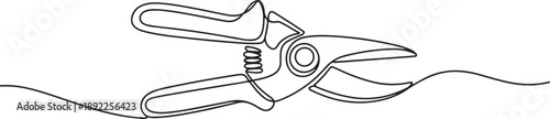 Continuous one line drawing of secateurs plant equipment. one line Art icon drawing vector