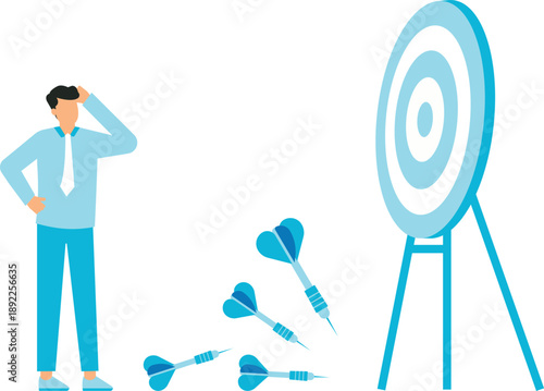 Learn from failure or mistakes and admit and embrace the failure and practice to achieve success next time concept, businessman holding book look at missed target arrow learning or studying mistakes.
