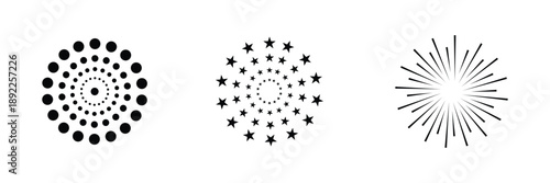 Abstract radial line pattern progression. Minimalist abstract illustration showing radial line patterns evolving in density, symbolizing motion, focus, geometry, and visual rhythm . Vector illustratio