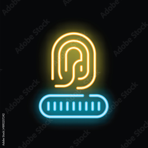 Neon fingerprint scanner is scanning a fingerprint for security purpose