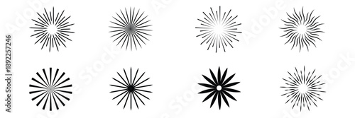 Abstract radial line pattern progression. Minimalist abstract illustration showing radial line patterns evolving in density, symbolizing motion, focus, geometry, and visual rhythm . Vector illustratio