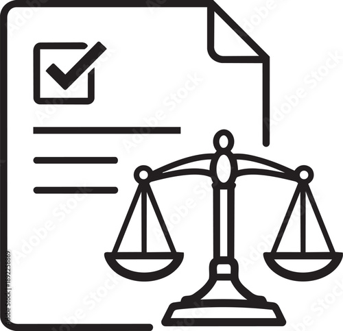 Legal document with checkmark and scales of justice, symbolizing law and compliance