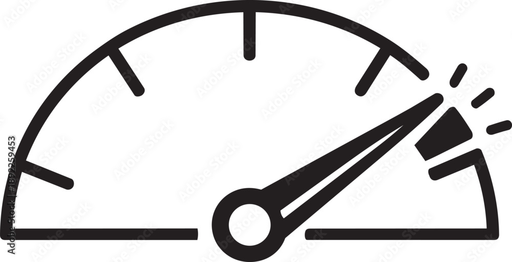 Obraz premium Speedometer needle at a high reading, indicating speed, performance, acceleration, and high velocity in a minimalist graphic design.
