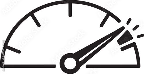 Speedometer needle at a high reading, indicating speed, performance, acceleration, and high velocity in a minimalist graphic design.