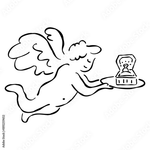 Cupid With Wedding Ring Doodle Hand-Drawn Illustration