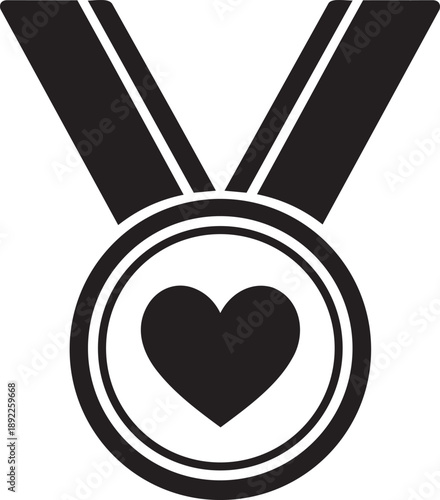 Medal with a heart symbol in the center, representing award for love, kindness, or recognition of good deeds