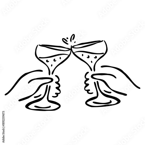 Hand drawn Hands Toasting Champagne Glasses Illustration