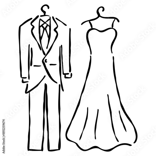 Wallpaper Mural Wedding Dress Hand-Drawn Illustration Torontodigital.ca