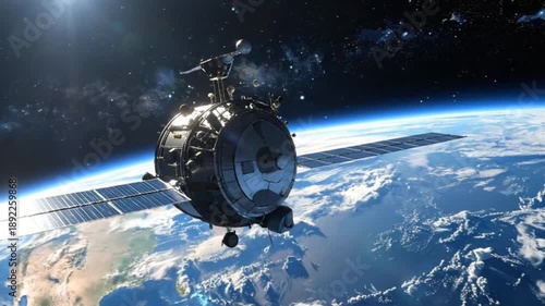 Satellite orbiting above Earth, showcasing global communication and space exploration technology.