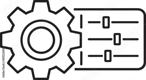 Gear icon next to a settings slider bar, representing configuration, adjustments, and system optimization in a clean vector graphic.