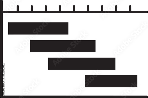 Gantt chart illustration with horizontal bars representing project timelines, tasks, and scheduling in a simple black and white graphic.