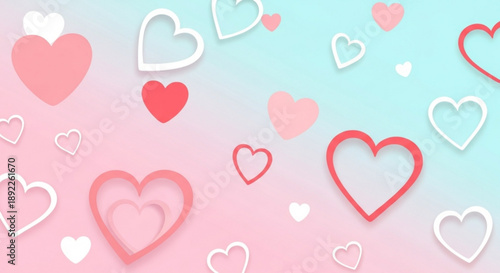 Vibrant pastel hearts floating on colorful background