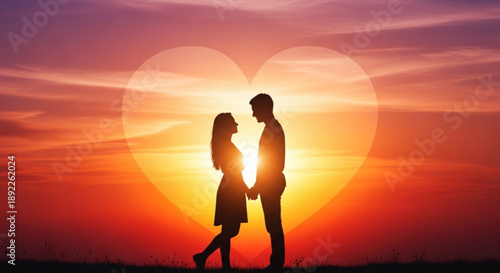 Romantic couple holding hands in love at sunset