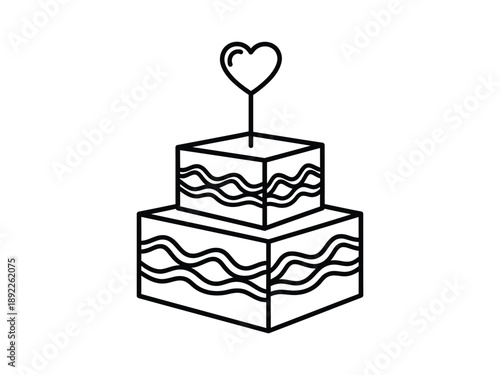 Tiered Wedding Cake with Heart Topper - Romantic Celebration Icon
