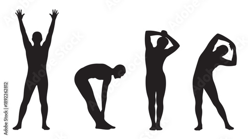 Vector Silhouette Illustration Of People Stretching For Exercise And Fitness