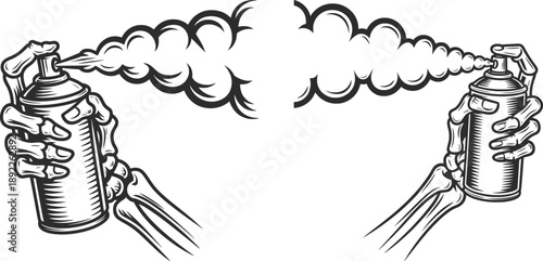 Spray Paint Aerosol Can Action Line Art Illustration.