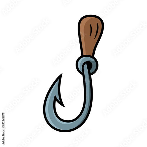 Cartoon Fishing Hook with Wooden Handle Angling Equipment for Catching Fish in Oceans and Lakes Aquatic Adventure