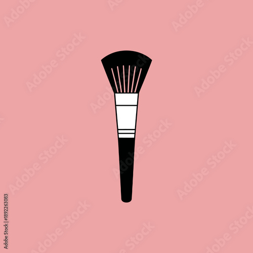 Makeup brush illustration with black bristles white handle and pink background for beauty and cosmetic concepts
