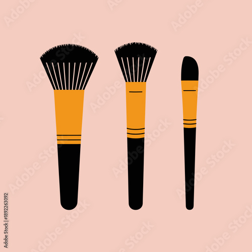 Three makeup brushes on a pink background minimalist beauty tool illustration for cosmetic applications and beauty product promotion featuring simple design