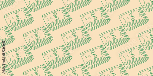 Folded dollars seamless pattern. Background with money, payments, economics, finance, lending, deposits. Cash print for packaging, textiles and design, vector graphics