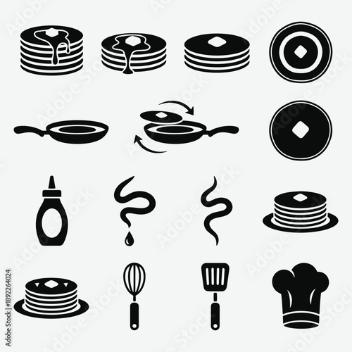 Pancake Breakfast Cooking Icons Set – One Color Vector design