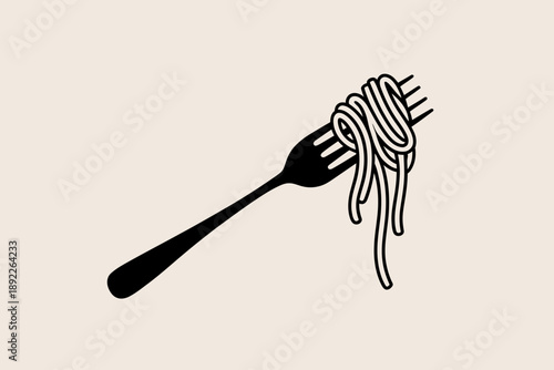 Minimalist Illustration of Spaghetti on a Fork Black and White Icon Simple Design Graphic Art Concept