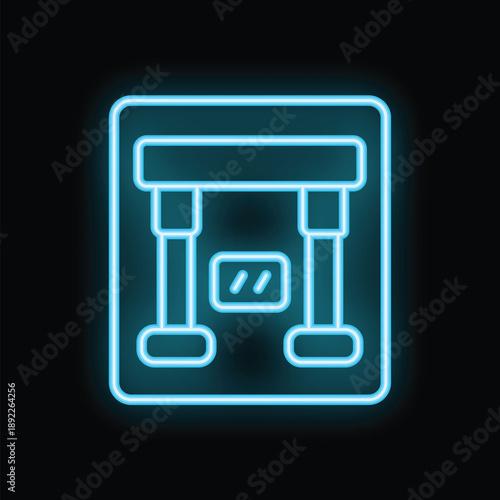 Glowing neon line metal detector icon isolated on black background. Airport security scan equipment. Vector