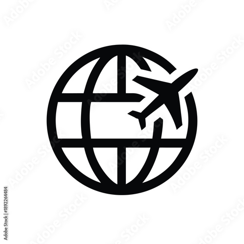 Airplane flying around the globe illustration