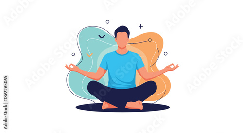 Calm man practicing yoga and meditation in the lotus position, finding inner peace, mindfulness, and relaxation for mental health.