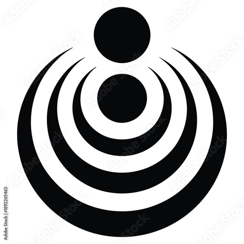 Abstract black graphic design featuring concentric circular arcs around two central solid circles modern logo concept