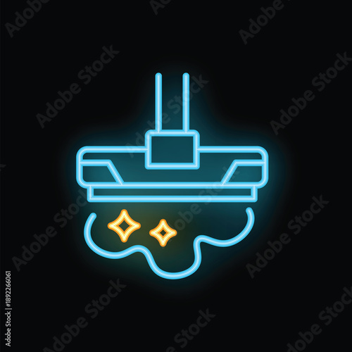 Neon icon of a modern automatic floor scrubber cleaning and shining a floor