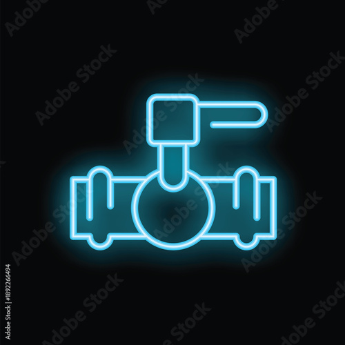 Neon blue valve icon, glowing sign for a plumbing service