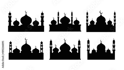 Silhouette of Mosques in Black: A collection of mosque silhouettes, capturing the iconic architectural beauty of Islamic worship places.