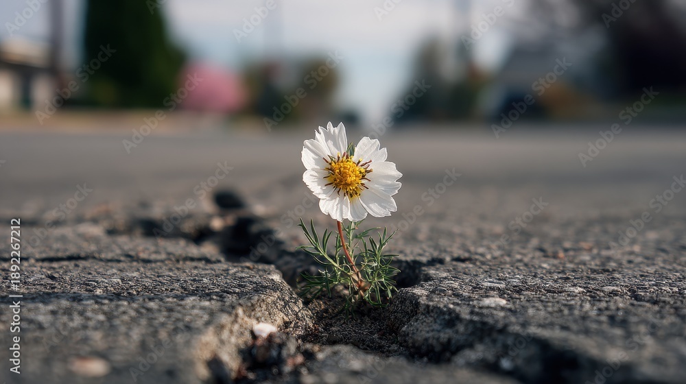 Fototapeta premium Lovely tenacious bloom emerging from pavement fissure