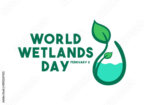 World Wetlands Day. February 2. Plants and water. White background.