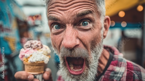 Portrait of a man obsessed with ice cream