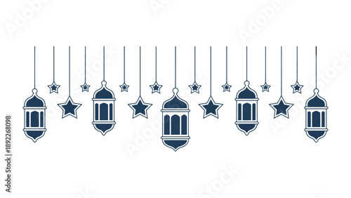 Elegant Lanterns and Stars: A delicate and intricate arrangement of hanging lanterns and stars, their intricate designs and gentle glow create a sense of festive charm.