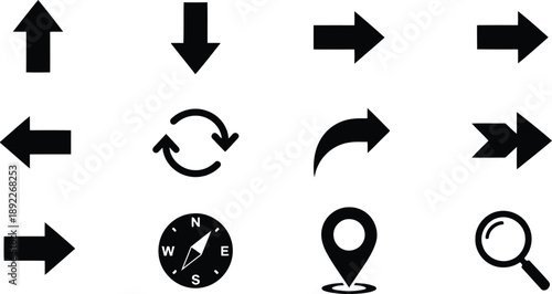 A collection of navigational icons and directional symbols for user interface design