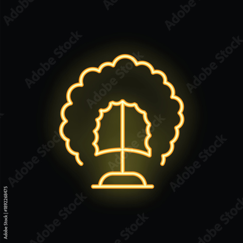 Glowing yellow neon icon of a stylized tree with a rounded crown, representing nature, growth, and environmental concepts