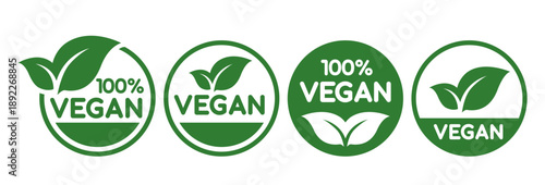 Vegan food icon set badge sign. Bio, Ecology, Organic logos and badges, label, tag. Green leaf on white background. Vector illustration.