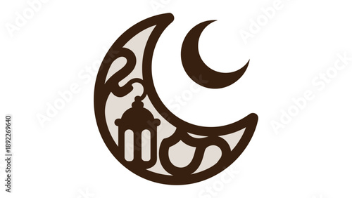 Celestial Lantern: An illustration of a crescent moon and lantern. A symbol of reflection, the night sky and the celebration.