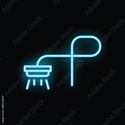 Bright blue neon sign representing a shower, conveying a sense of cleanliness and relaxation