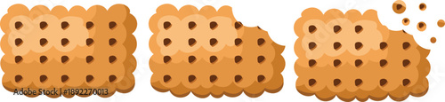 Biscuit and cookies icon vector set with bitten biscuit and cracker snack symbols