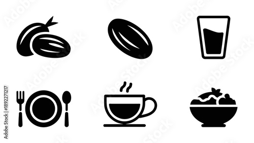 Culinary Delights: A collection of simple icon designs showcases the essential elements of a satisfying meal, emphasizing the enjoyment of life's simple pleasures. 