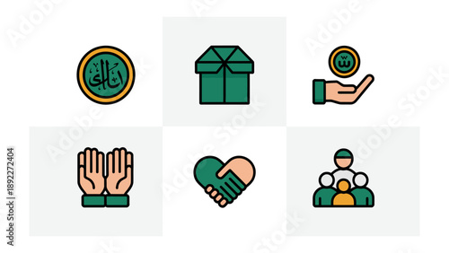 Icons of Kindness and Charity: A collection of simple, yet striking icons representing themes of giving, compassion, and community. They evoke feelings of generosity and solidarity. 