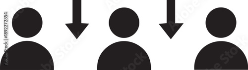 silhouette vector icon of a three people with down arrow on white background