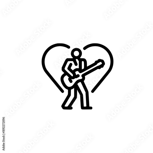 Vector illustration of guitar player icon inside heart symbol representing music passion and love