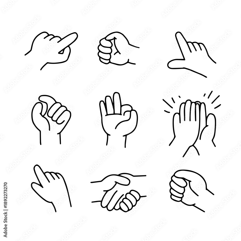 Fototapeta premium Hand Gesture Illustration Set, Simple Flat Vector Icons Collection