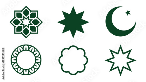 Geometric Harmony: An ensemble of geometric shapes in a unified dark-green, evoking a sense of balance and sophistication. Each element is carefully crafted, presenting a visual dance of lines.