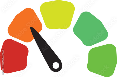 Speedometer meter with arrow for dashboard with green, yellow, orange and red indicators. 